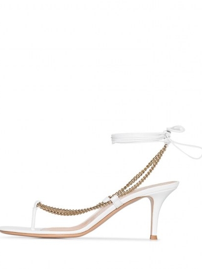 Gianvito Rossi 70 chain strap sandals ~ strappy white-leather thonged sandal