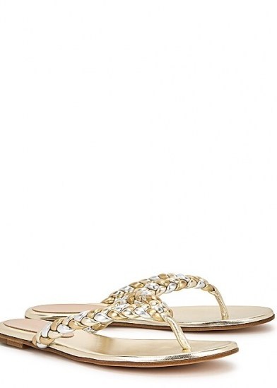 GIANVITO ROSSI Tropea metallic leather sandals / luxe silver and gold thonged sandal - flipped