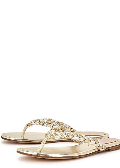 GIANVITO ROSSI Tropea metallic leather sandals / luxe silver and gold thonged sandal