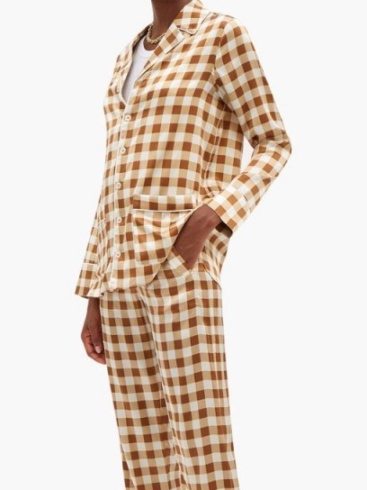 GANNI Gingham silk-blend satin shirt / pyjama look shirts - flipped