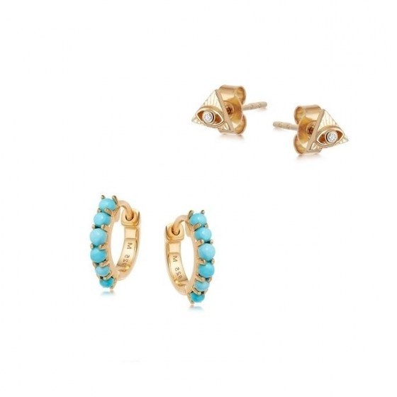 MISSOMA gold evil eye and turquoise earring set / huggie earrings / jewellery stacking sets - flipped