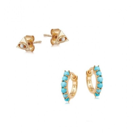 MISSOMA gold evil eye and turquoise earring set / huggie earrings / jewellery stacking sets