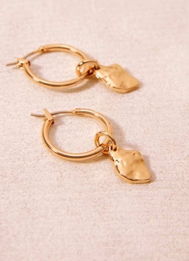 Mint Velvet Gold Nugget Drop Earrings | small hoops with charms - flipped