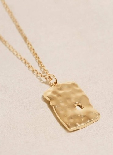Mint Velvet Gold Tone Tag Pendant Necklace | beaten look pendants - flipped