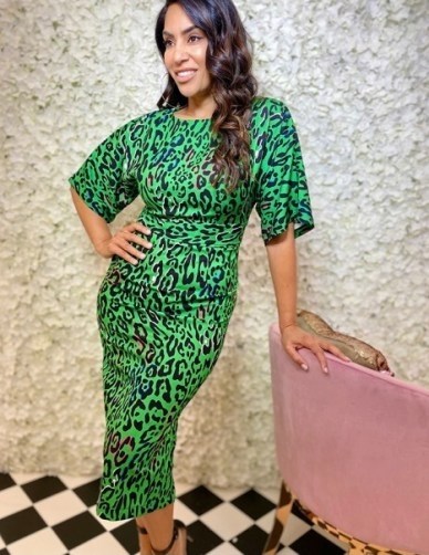FOREVER UNIQUE Green Fluro Leopard Print Midi Dress - flipped
