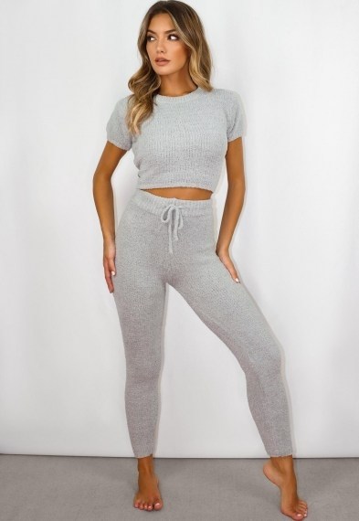 Missguided grey co ord soft touch knitted joggers | cosy knit loungewear | lounge wear jogging bottoms - flipped