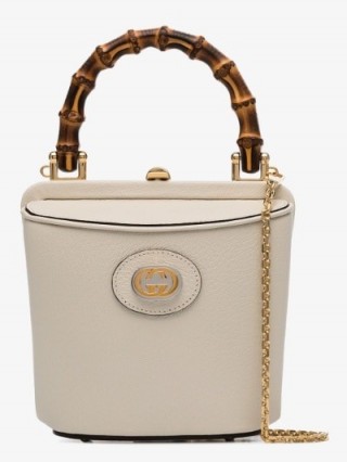 Gucci White Marina Mini Leather Bucket Bag / small wooden top handle bags