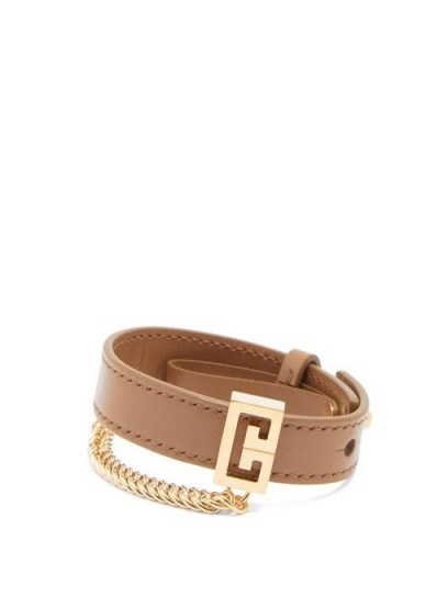 GIVENCHY GV3 chain-embellished leather bracelet / designer logo bracelets - flipped