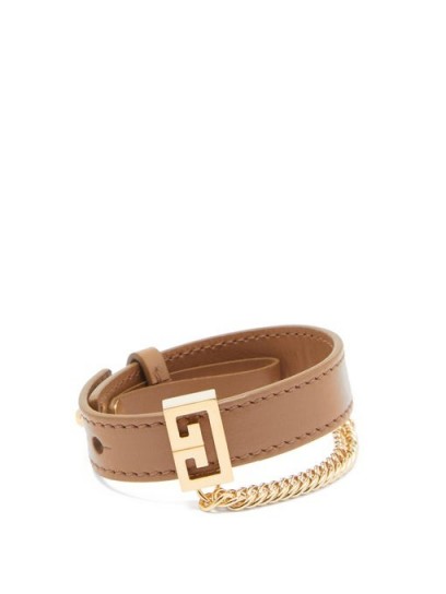 GIVENCHY GV3 chain-embellished leather bracelet / designer logo bracelets