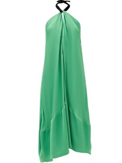 COLVILLE Halterneck-tie crepe dress ~ green fluid fabric halter dresses - flipped