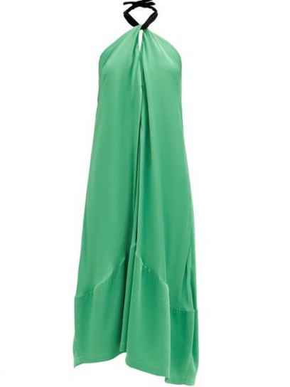 COLVILLE Halterneck-tie crepe dress ~ green fluid fabric halter dresses