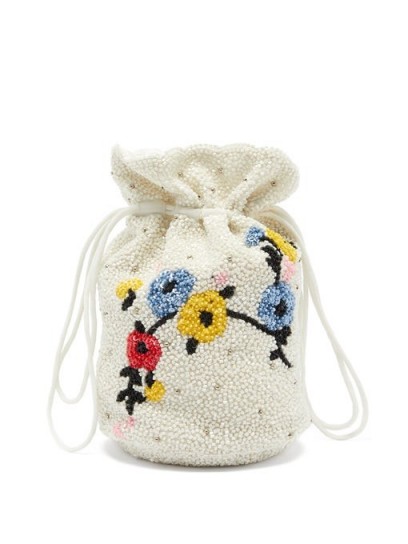 GANNI Hand-beaded floral drawstring pouch