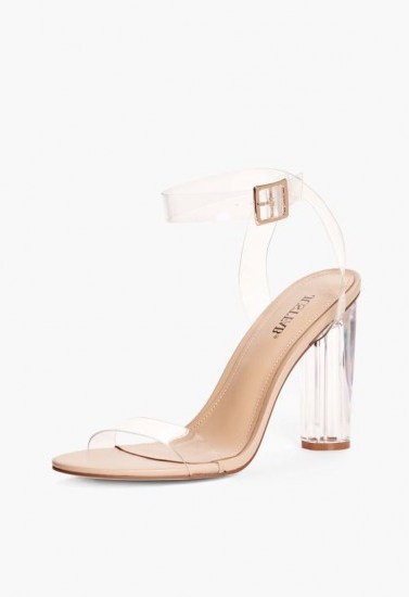 Olivia Munn clear ankle strap heels on Instagram, JUSTFAB Hanna Transparent Heeled Sandal, 14 July 2020 | celebrity social media sandals / fashion - flipped