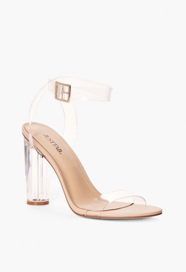 Olivia Munn clear ankle strap heels on Instagram, JUSTFAB Hanna Transparent Heeled Sandal, 14 July 2020 | celebrity social media sandals / fashion