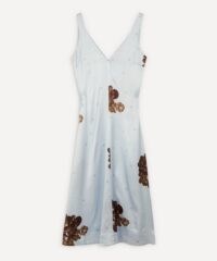 GANNI Heavy Satin Flower Print Slip Midi-Dress