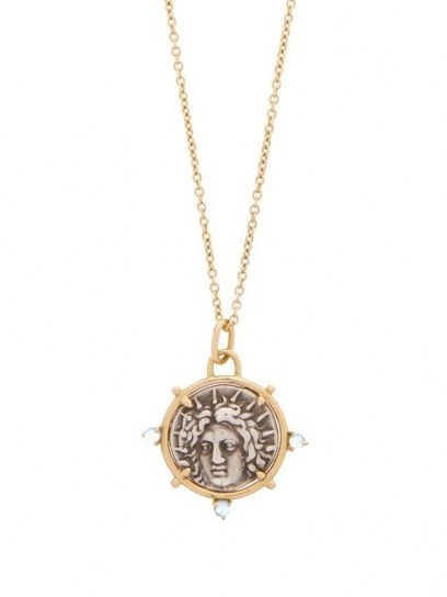DUBINI Helios 18kt gold & aquamarine coin necklace / ancient look coins / pendant necklaces - flipped