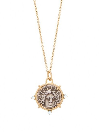 DUBINI Helios 18kt gold & aquamarine coin necklace / ancient look coins / pendant necklaces