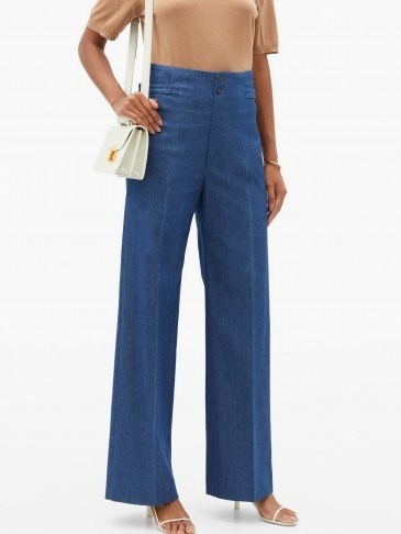 CONNOLLY High-rise cotton-blend chambray wide-leg trousers ~ lightweight denim jeans ~ high waisted - flipped
