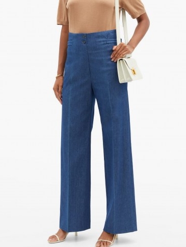 CONNOLLY High-rise cotton-blend chambray wide-leg trousers ~ lightweight denim jeans ~ high waisted