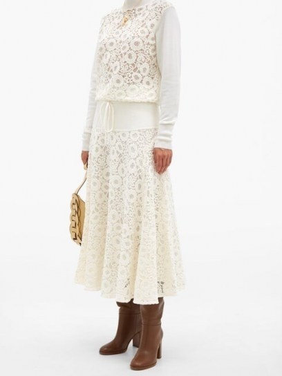 CHLOÉ High-rise floral cotton-blend lace skirt ~ feminine look cream skirts - flipped