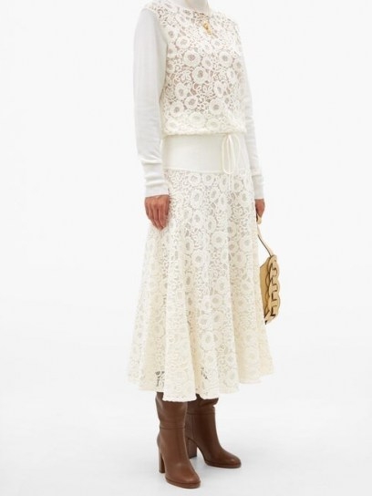 CHLOÉ High-rise floral cotton-blend lace skirt ~ feminine look cream skirts