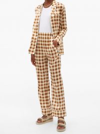 GANNI High-rise gingham silk-blend satin trousers / nightwear inspired fashion / pyjama look pants