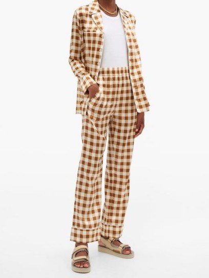 GANNI High-rise gingham silk-blend satin trousers / nightwear inspired fashion / pyjama look pants - flipped