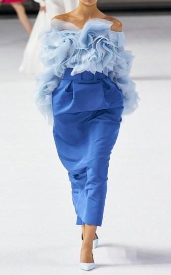 Carolina Herrera High-Rise Silk-Faille Pencil Skirt ~ blue front pleat skirts ~ style statement clothing - flipped