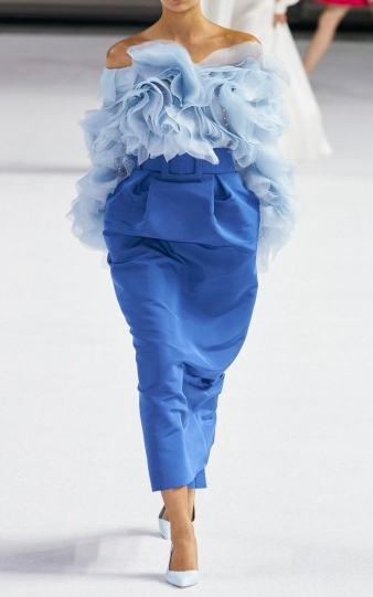Carolina Herrera High-Rise Silk-Faille Pencil Skirt ~ blue front pleat skirts ~ style statement clothing