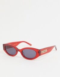 Hot Futures slim oval retro sunglasses in red with arm logo | vintage look eyewear
