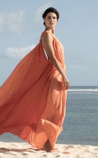 Kalita Inana Silk Maxi Dress Orange / flowing summer dresses - flipped