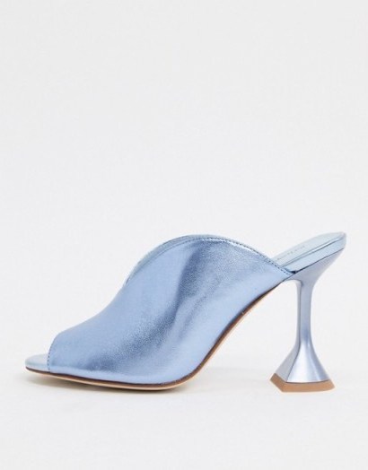 Jeffrey Campbell Vida heeled sandals in blue metallic / shiny peep toes - flipped