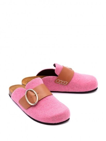 JW Anderson felt loafer mules ~ pink slip-on shoes - flipped