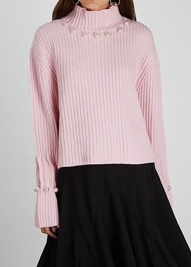 JW ANDERSON Pink embellished wool-blend jumper | luxe high neck knits - flipped