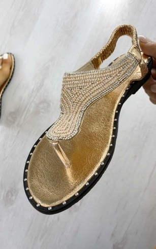 ikrush Khloe Diamante Embellished Sandals in Champagne - flipped