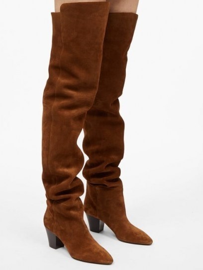 SAINT LAURENT Knee-high suede boots ~ brown slouch effect boots - flipped