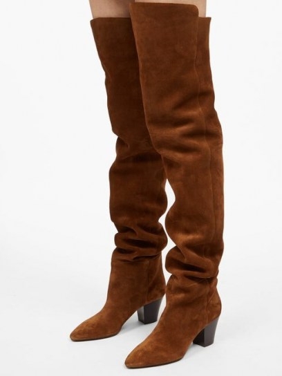 SAINT LAURENT Knee-high suede boots ~ brown slouch effect boots