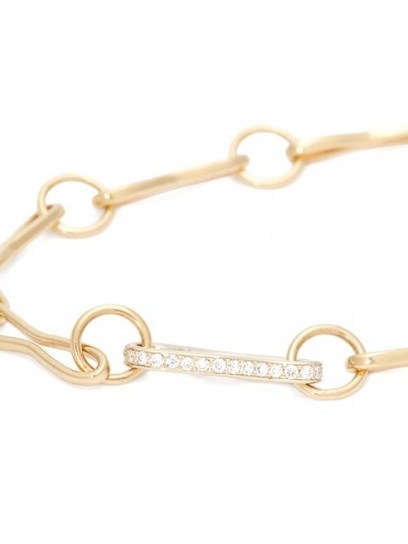 AZLEE 18kt gold & diamond-pavé link-chain bracelet ~ narrow delicate-look bracelets - flipped