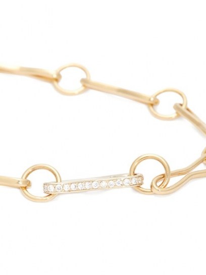 AZLEE 18kt gold & diamond-pavé link-chain bracelet ~ narrow delicate-look bracelets