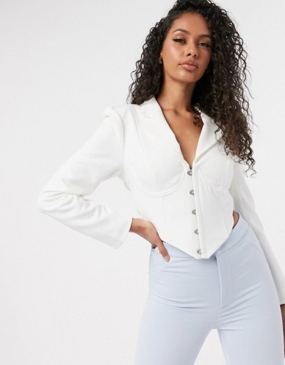 Lavish Alice tie back corset blazer top in white | fitted blazers - flipped