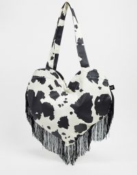 Lazy Oaf have a cow heart fringed tote bag / mono print bags / hearts