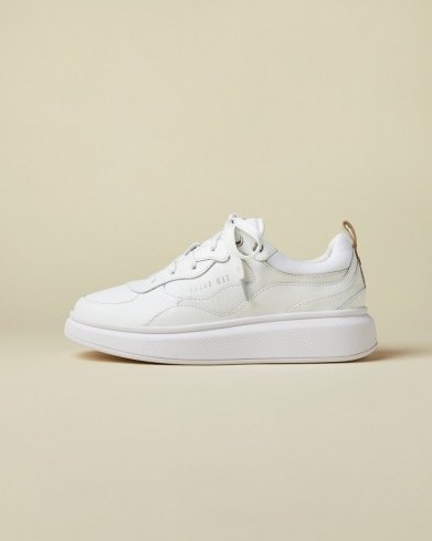 TED BAKER TALLEE Leather platform trainers – white branded trainer - flipped