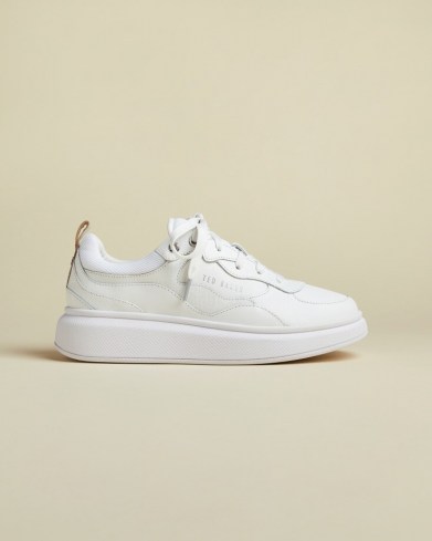 TED BAKER TALLEE Leather platform trainers – white branded trainer