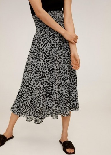 MANGO IRENE Leopard midi skirt | smocked waist skirts - flipped