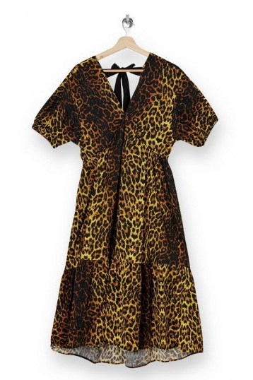 TOPSHOP Leopard Print Pop Bow Midi Dress - flipped