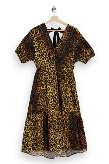 TOPSHOP Leopard Print Pop Bow Midi Dress