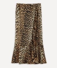 GANNI Leopard Silk-Blend Ruffle Skirt