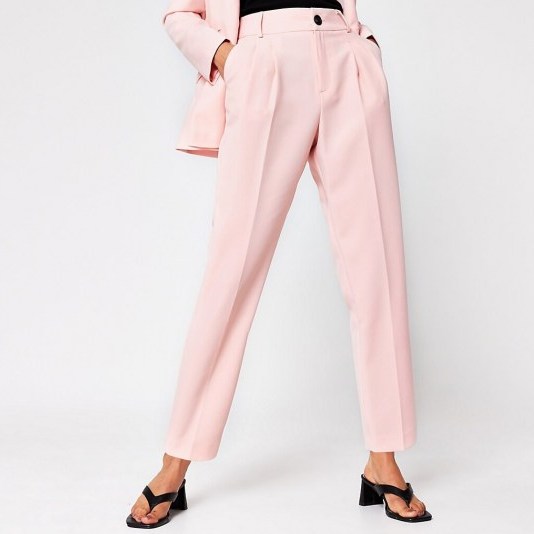 RIVER ISLAND Light pink pleated peg trousers – suit pants - flipped