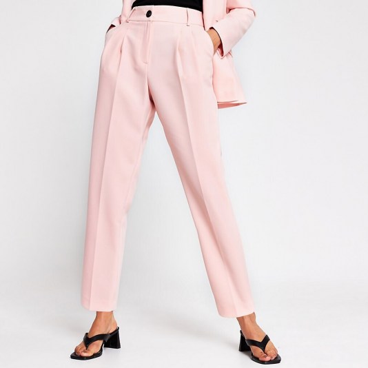 RIVER ISLAND Light pink pleated peg trousers – suit pants