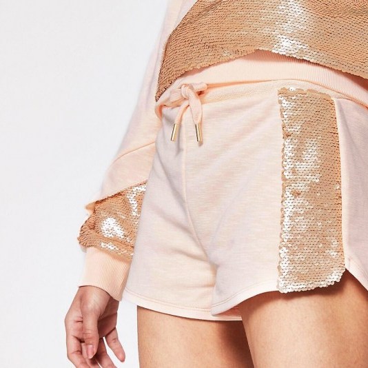 RIVER ISLAND Light pink side sequin paneled runner short / sequinned shorts / sports fashion - flipped